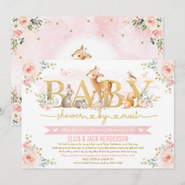 Blush Gold Rozen Woodland Baby shower per post Kaart