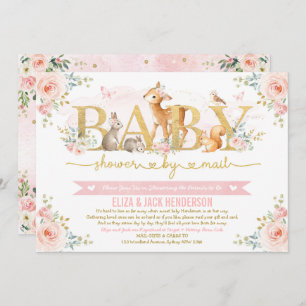 Blush Gold Rozen Woodland Baby shower per post Kaart
