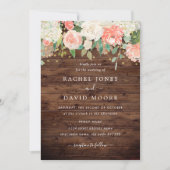 Blush Gold Rustic Wood Bloemen Huwelijksuitnodigin Kaart (Voorkant)