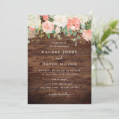 Blush Gold Rustic Wood Bloemen Huwelijksuitnodigin Kaart (Staand voorkant)