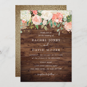 Blush Gold Rustic Wood Floral Weddenschap Kaart