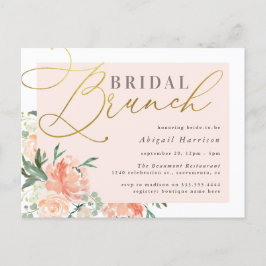 Blush & Gold Script Bloemen Bruids Brunch Uitnodiging Briefkaart