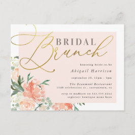 Blush & Gold Script Bloemen Bruids Brunch Uitnodiging Briefkaart
