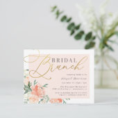Blush & Gold Script Bloemen Bruids Brunch Uitnodiging Briefkaart (Staand voorkant)