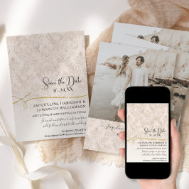 Blush Gold Scroll Damask Engaged Foto Save The Date