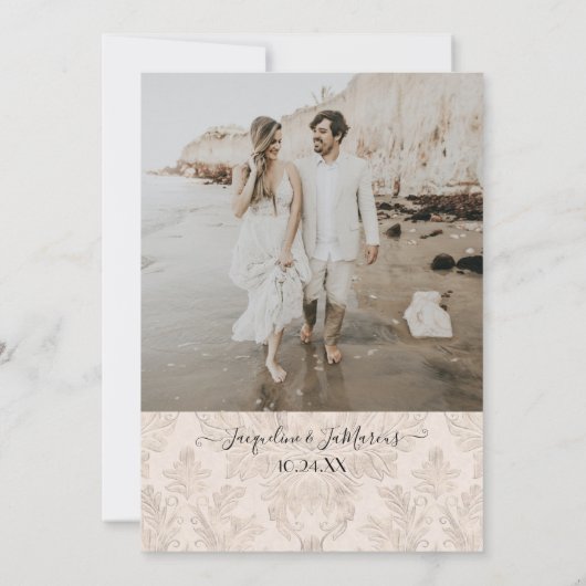 Blush Gold Scroll Damask Engaged Foto Save The Date (Achterkant)