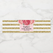 Blush Gold Stripes Roze Bloemen Baby shower Waterfles Etiket (Enkel label)
