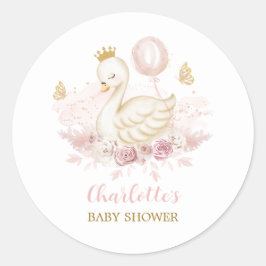 Blush Gold Swan Princess met ballon & Butterfly Ronde Sticker