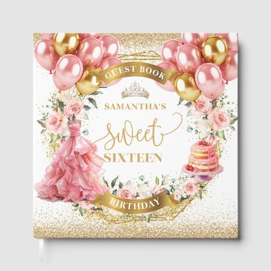 Blush Gold Sweet 16 Guest Book Waterverf Gastenboek (Voorkant)