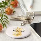 Blush Gold Tropical Pineappel Sleutelhanger (Zijkant)
