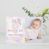 Blush Gold Unicorn Verjaardag Uitnodiging (Staand voorkant)