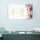Blush & Gold Waterverf Bloemen Bruiloft Welkom Spandoek (Beurs)