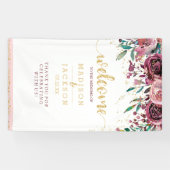 Blush & Gold Waterverf Bloemen Bruiloft Welkom Spandoek (Horizontaal)