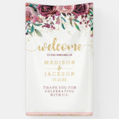Blush & Gold Waterverf Bloemen Bruiloft Welkom Spandoek (Verticaal)