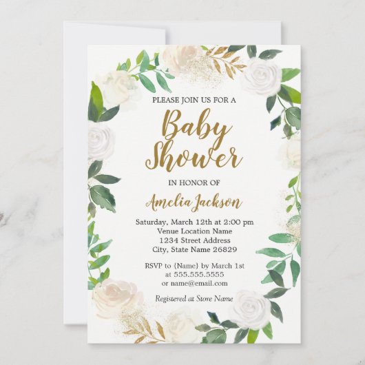 Blush Gold Waterverf Krans Baby shower Kaart (Voorkant)