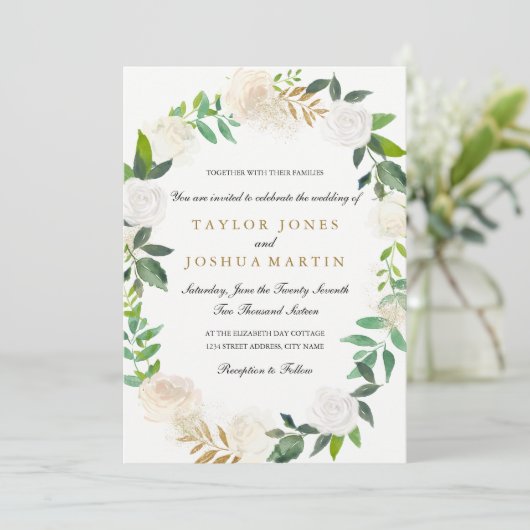 Blush Gold Waterverf krans bruiloft uitnodiging (Staand voorkant)