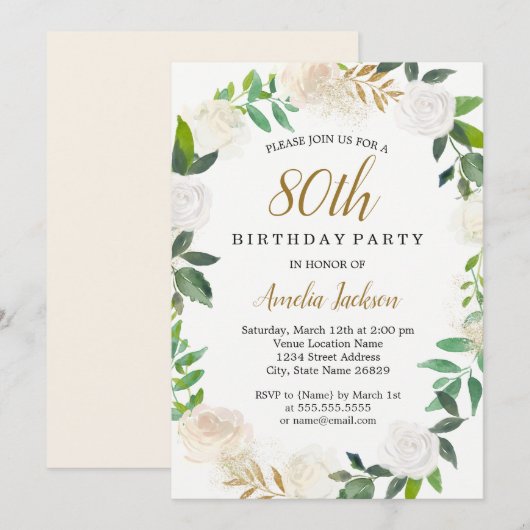 Blush Gold Waterverf met 80th Birthday Kaart (Voorkant / Achterkant)