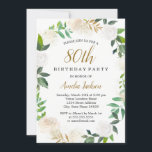 Blush Gold Waterverf met 80th Birthday Kaart<br><div class="desc">blauwe,  grijze en goudflorale waterverf met de Birthday Uitnodiging.</div>
