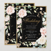 Blush Gold Waterverf Romantic Floral Wedding Kaart (Voorkant / Achterkant)