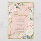 Blush Gold Waterverf Romantic Floral Wedding Kaart (Voorkant)