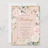 Blush Gold Waterverf Romantische Bloemen Huwelijk  Kaart (Voorkant)