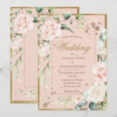 Blush Gold Waterverf Romantische Bloemen Huwelijk  Kaart (Voorkant / Achterkant)