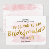 Blush & Gold Waterverf Wil je mijn bruidsmeisje zi Kaart (Voorkant / Achterkant)
