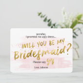 Blush & Gold Waterverf Wil je mijn bruidsmeisje zi Kaart (Staand voorkant)
