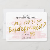 Blush & Gold Waterverf Wil je mijn bruidsmeisje zi Kaart (Voorkant)