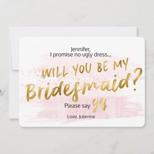 Blush & Gold Waterverf Wil je mijn bruidsmeisje zi Kaart (Voorkant)