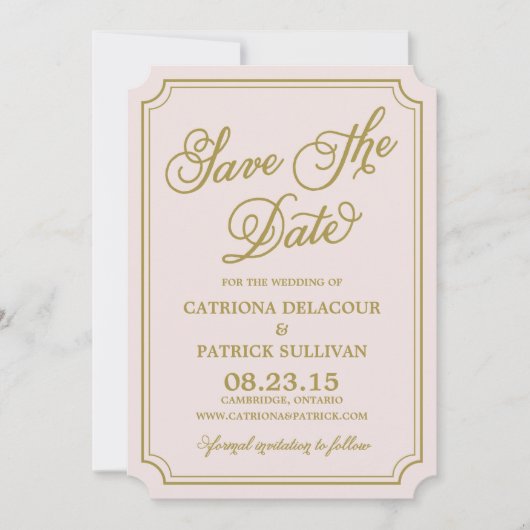 Blush & Gold Whimsical Save the Date Announding Kaart (Voorkant)