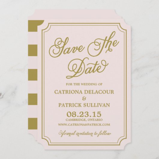 Blush & Gold Whimsical Save the Date Announding Kaart (Voorkant / Achterkant)