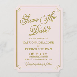 Blush & Gold Whimsical Save the Date Announding Kaart