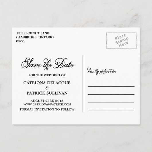 Blush & Gold Whimsical Save the Date Briefkaart (Achterkant)