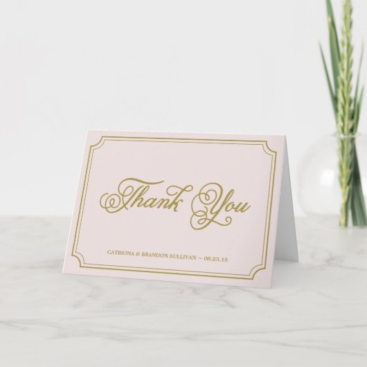 Blush & Gold Whimsical Script Dankkaart Bedankkaart (Voorkant)