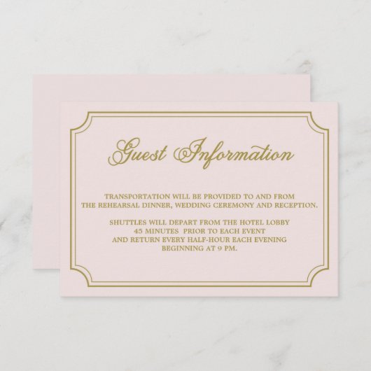 Blush & Gold Whimsical Script Guest Info Kaart (Voorkant / Achterkant)