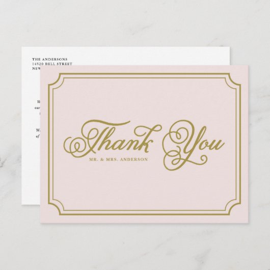 Blush & Gold Whimsical Script Hartelijk dank Brief Briefkaart (Voorkant / Achterkant)