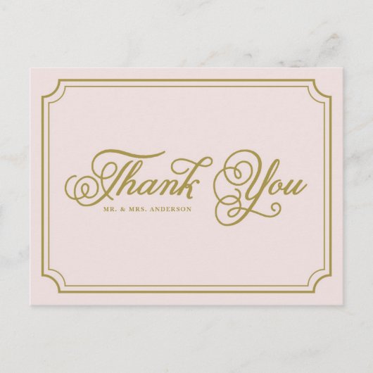 Blush & Gold Whimsical Script Hartelijk dank Brief Briefkaart (Voorkant)