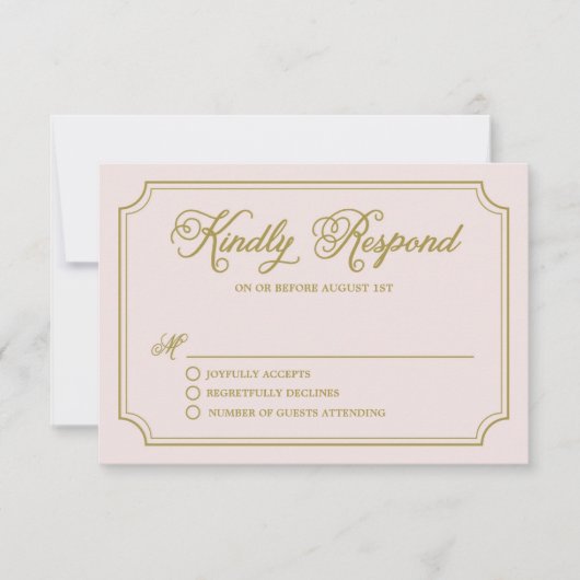 Blush & Gold Whimsical Script Weddenschap RSVP II (Voorkant)