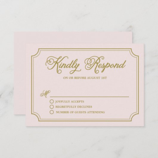 Blush & Gold Whimsical Script Weddenschap RSVP II (Voorkant / Achterkant)
