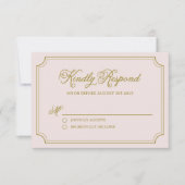 Blush & Gold Whimsical Script Wedding RSVP Kaart (Voorkant)
