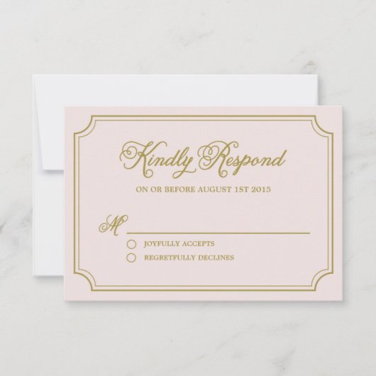 Blush & Gold Whimsical Script Wedding RSVP Kaart (Voorkant)
