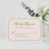 Blush & Gold Whimsical Script Wedding RSVP Kaart (Staand voorkant)