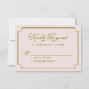 Blush & Gold Whimsical Script Wedding RSVP Kaart