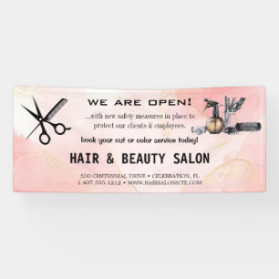 Blush & Gold Whisk Schaar Kapsalon Heropening  Spandoek