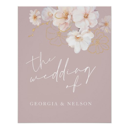 Blush Gold Wildflower Elegant Bruiloft Poster Sign (Voorkant)