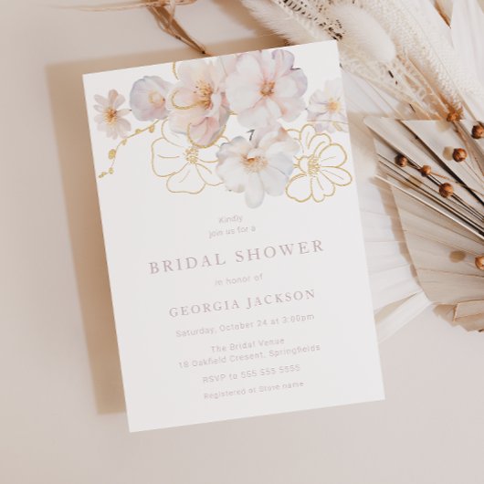 Blush & Gold Wildflower Elegant Vrijgezellenfeest Kaart