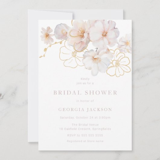 Blush & Gold Wildflower Elegant Vrijgezellenfeest Kaart (Voorkant)