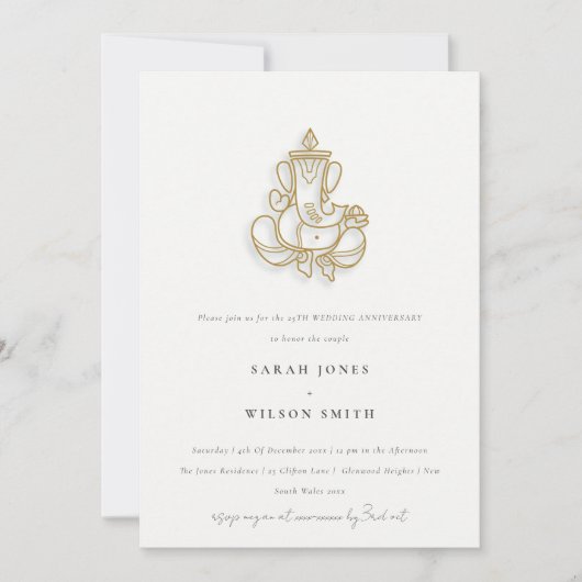 Blush Gold Wildflower Ganesh Indiaas Jubileum Kaart (Voorkant)