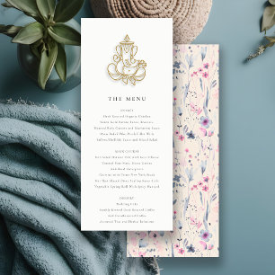 Blush Gold Wildflower Ganesh Indian Wedding Menu Kaart